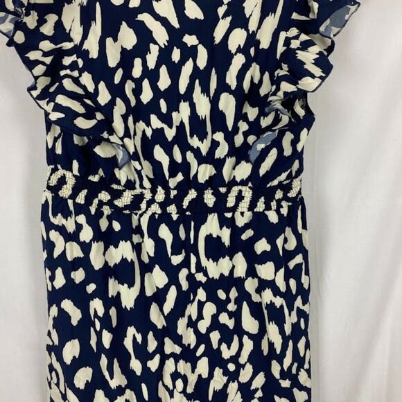 Bloom Chic NWT Notched Leopard Print Navy Cap Ruffle Sleeve Dress 14/16 - Picture 10 of 16